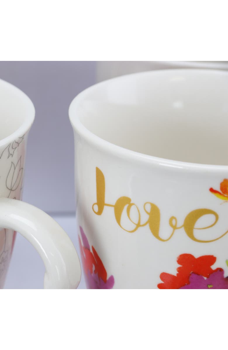 Gibson Home Bold Floral 17.4 oz Cup Set, Set of 4 Assorted Designs, Alternate, color, White