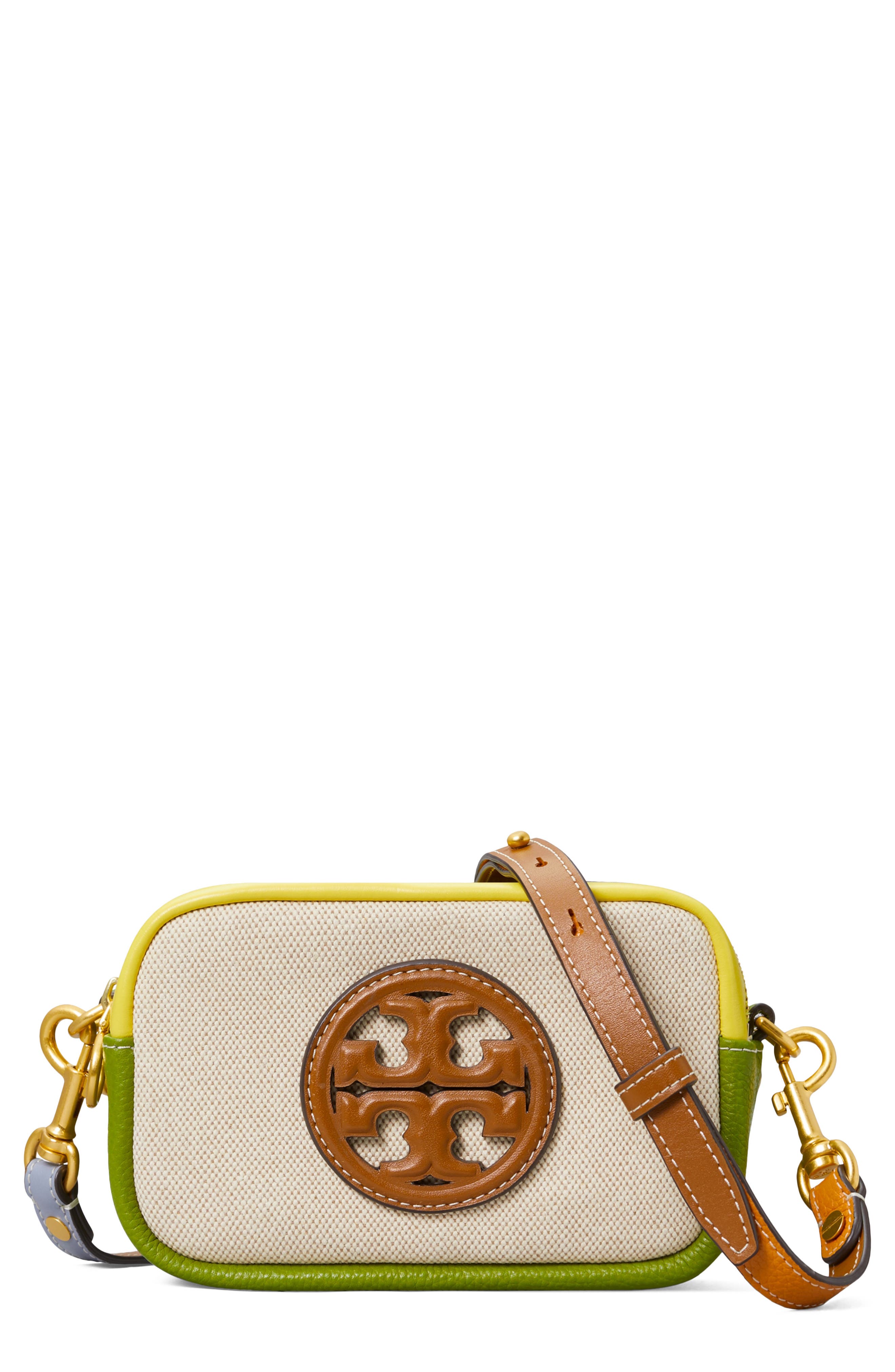 Tory Burch Perry Bombé Canvas & Leather Mini Crossbody Bag, Main, color, 
