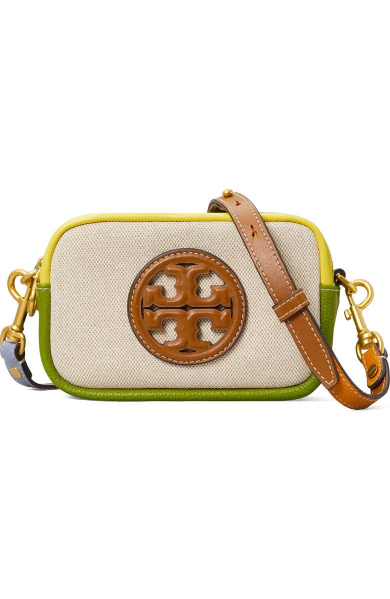 Tory Burch Perry Bombé Canvas & Leather Mini Crossbody Bag, Main, color,