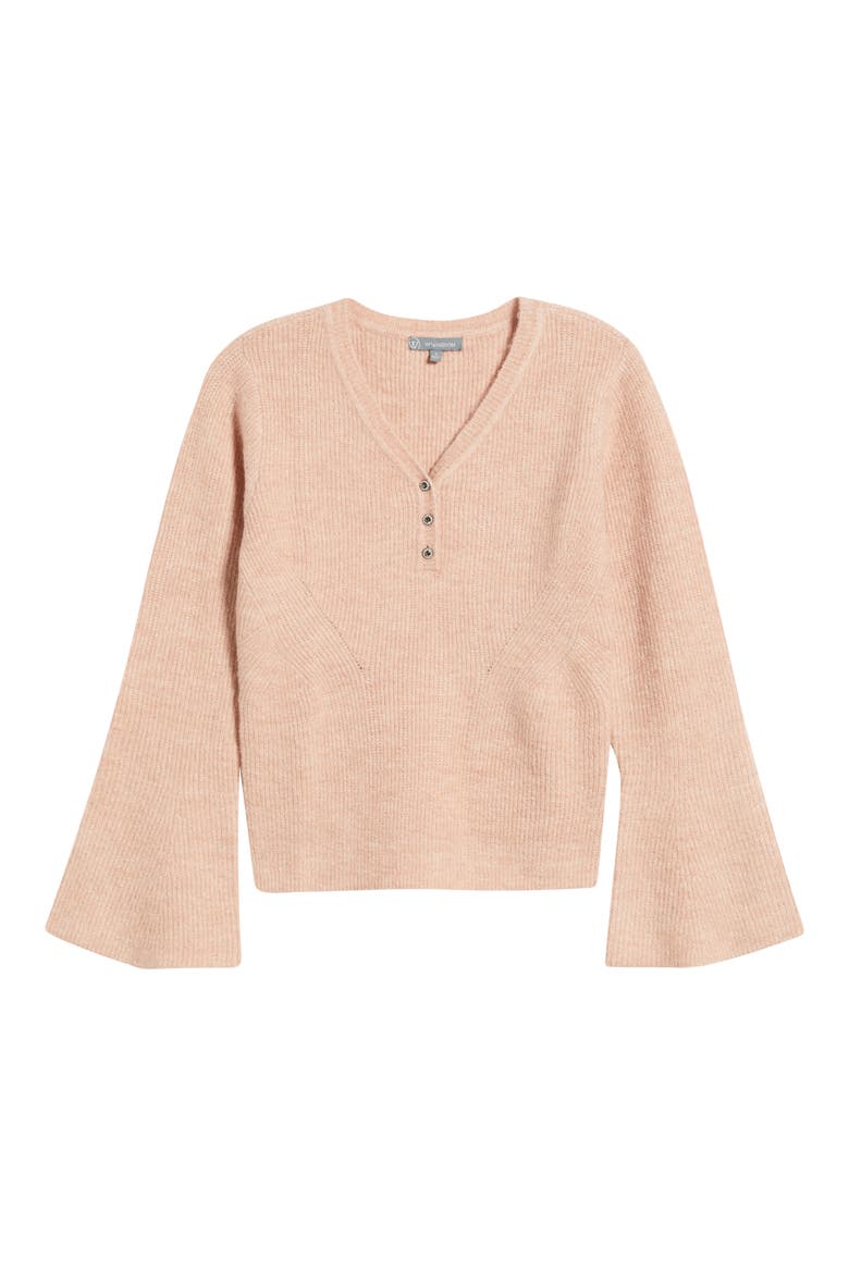 Bell Sleeve Henley Sweater, Alternate, color, ROSE QUARTZ