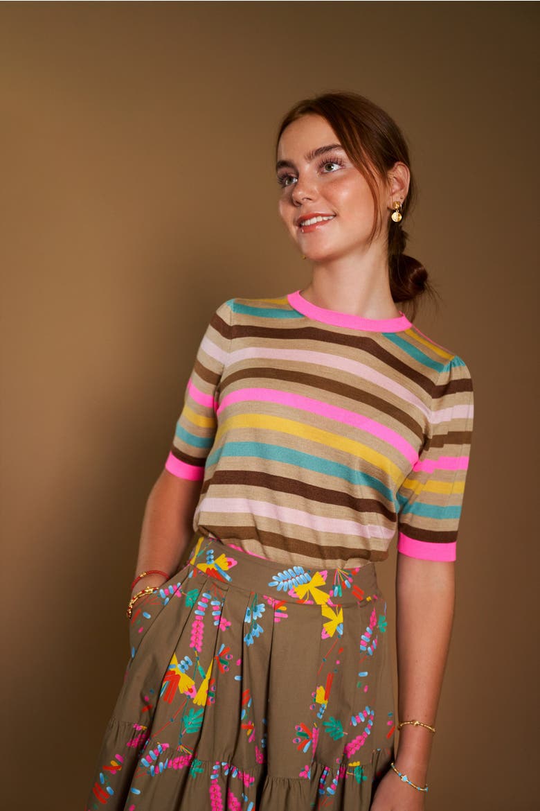 Light Weight Striped Pullover, Alternate, color, Sand / Multicolor