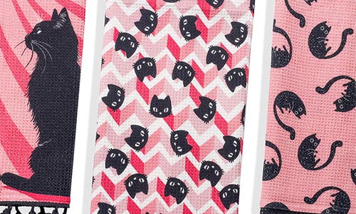 Tiramisu Midnight Feline Cotton Kitchen Towel Set In Pink
