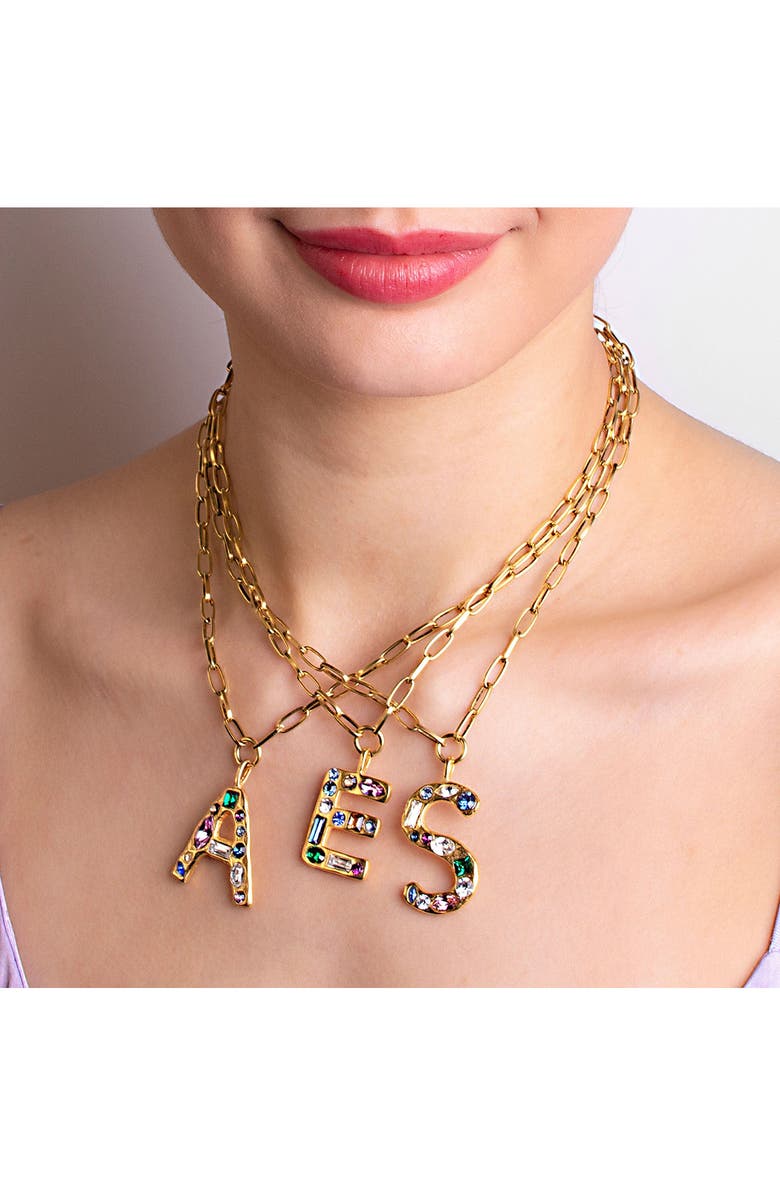 Sequin Emilie Crystal Initial Pendant Necklace, Alternate, color, Gold - A