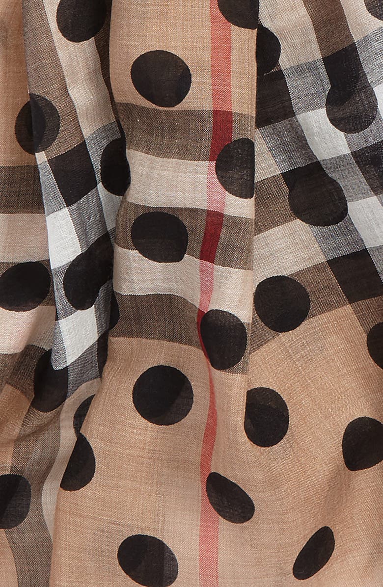 Burberry Dot & Giant Check Wool & Silk Gauze Scarf, Alternate, color, 