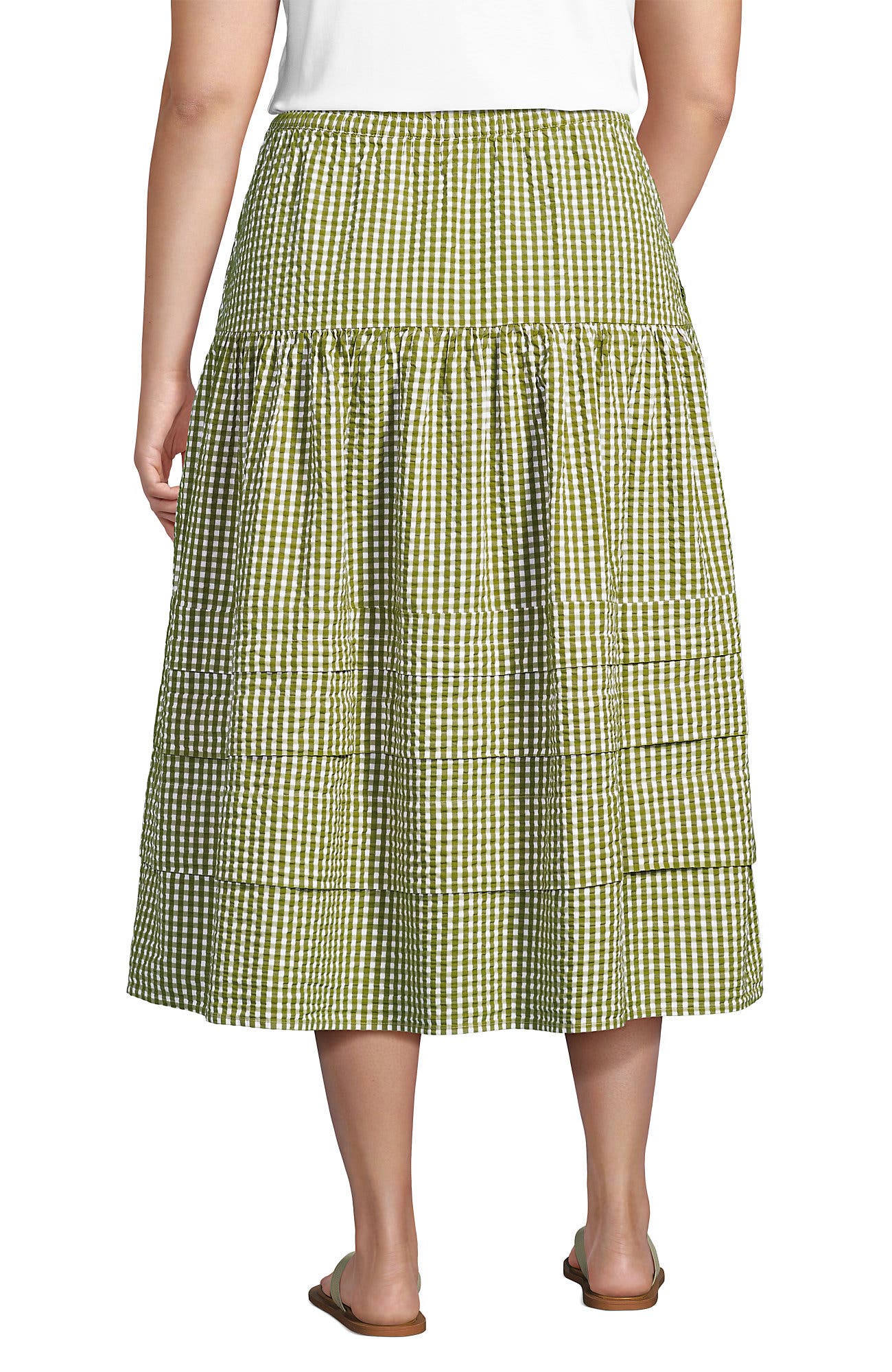 Plus Size Seersucker Pull On Midi Skirt - image 2
