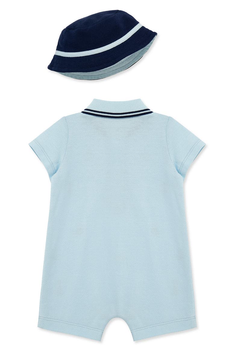 Nautical Embroidered Knit Romper & Hat Set, Alternate, color, BLUE