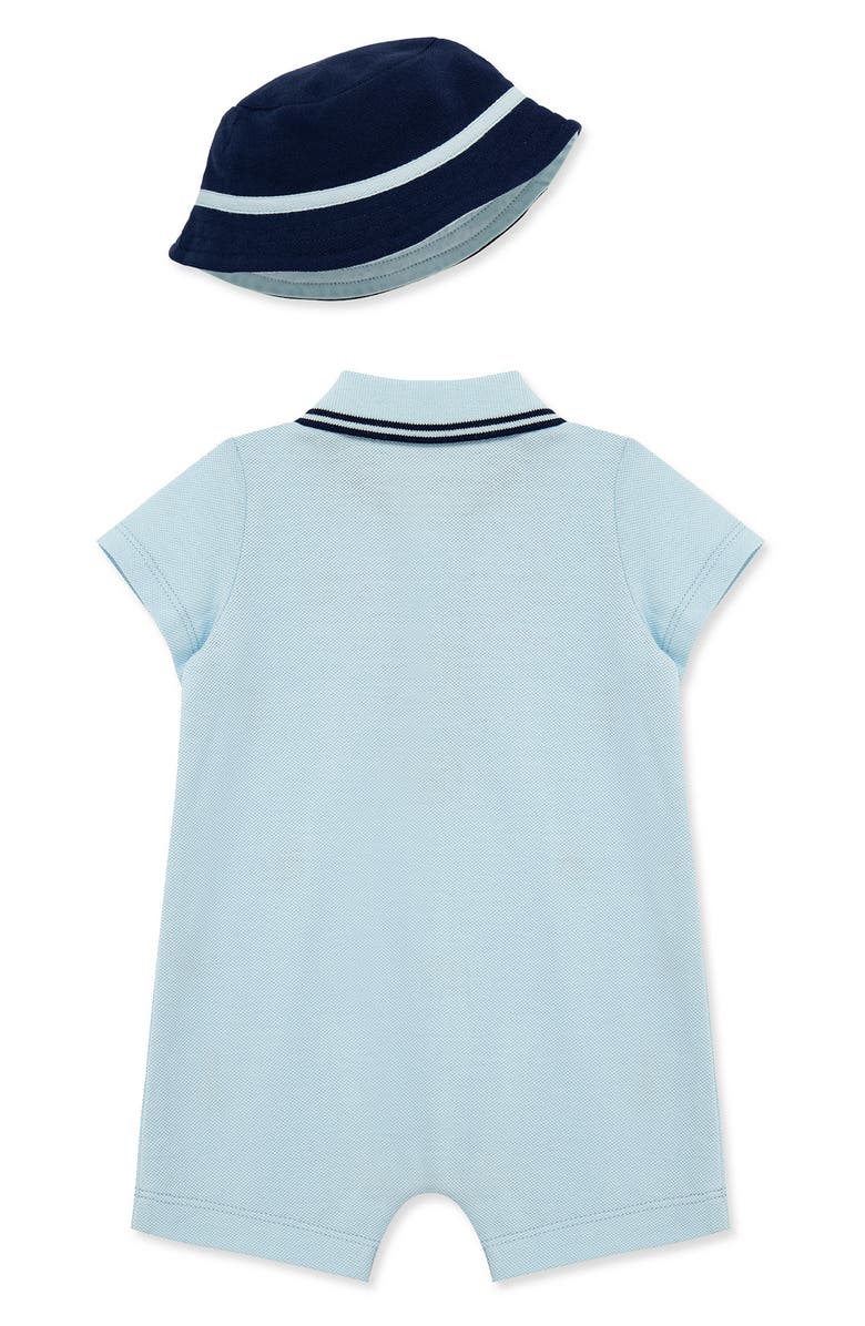 Little Me Nautical Embroidered Knit Romper & Hat Set, Alternate, color, Blue