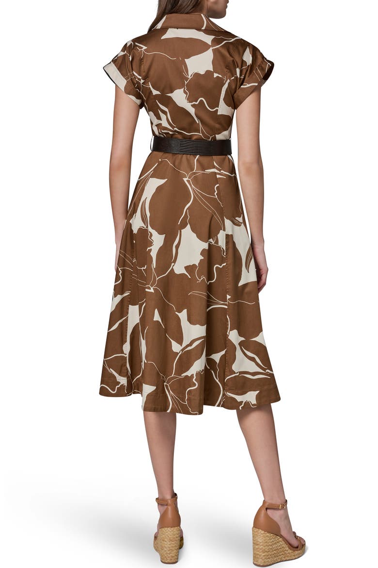 Floral Belted Stretch Cotton Midi Shirtdress, Alternate, color, COGNAC/ LIGHT CANVAS
