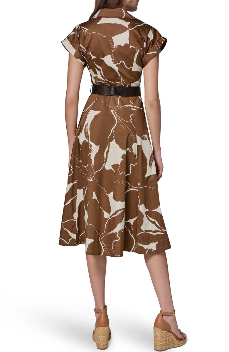Donna Karan New York Floral Belted Stretch Cotton Midi Shirtdress, Alternate, color, Cognac/ Light Canvas