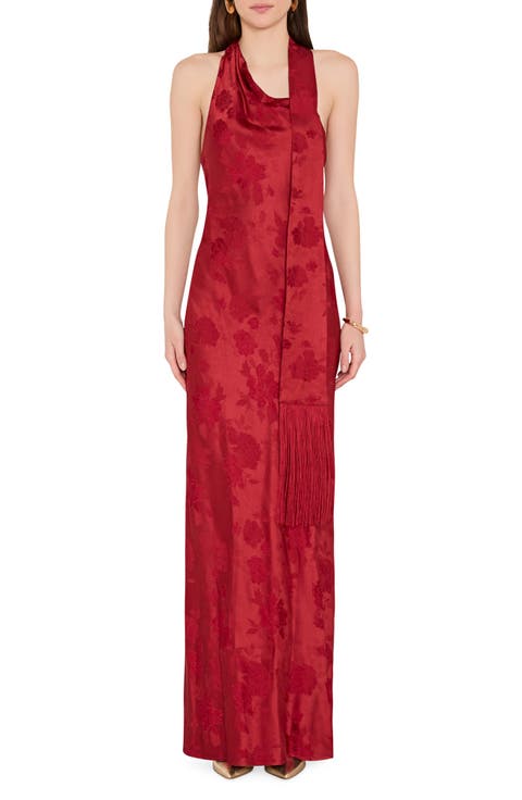 Sonya Scarf Fringe Sleeveless Gown