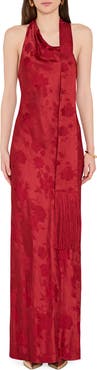 Amanda Uprichard Sonya Scarf Fringe Sleeveless Gown