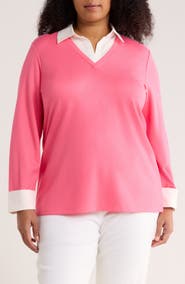 Jones New York Mixed Media Collar Sweater