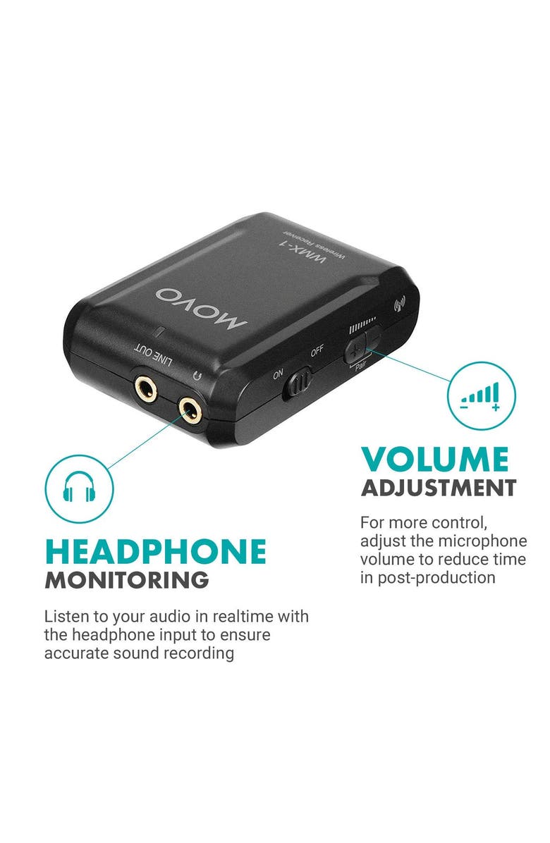 MOVO WMX-1 2.4GHz Wireless Lavalier Microphone System Compatible with Cameras and Smartphones, Alternate, color, Black