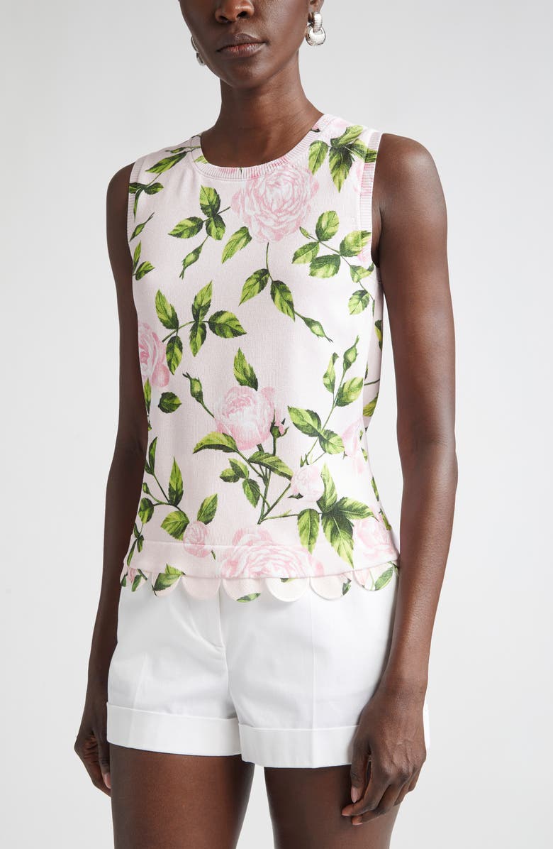 Oscar de la Renta English Rose Print Sleeveless Sweater, Main, color, 