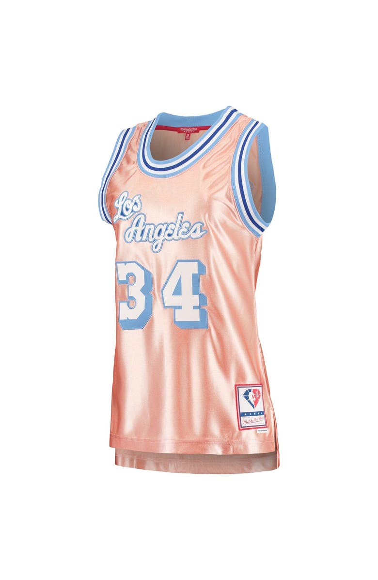 Mitchell & Ness Women's Mitchell & Ness Shaquille O'Neal Pink Los Angeles Lakers 75th Anniversary Rose Gold 1996 Swingman Jersey, Alternate, color,