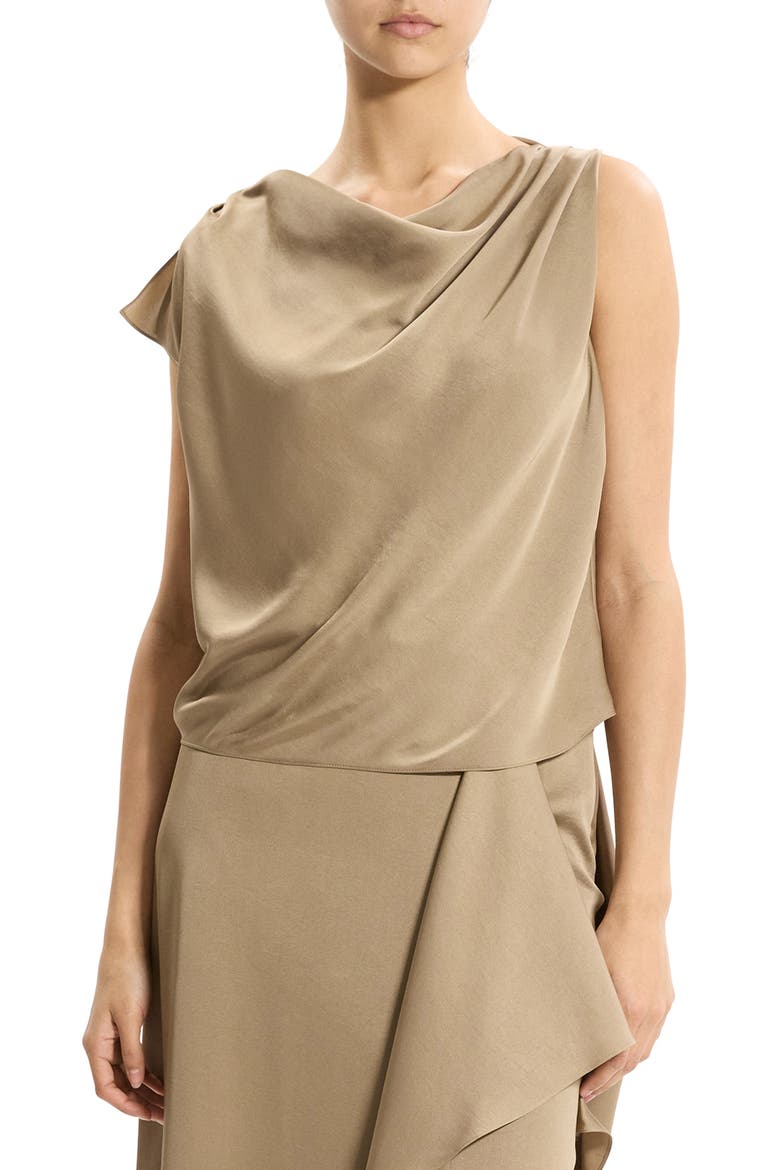 Cowl Neck Single Short Sleeve Satin Top, Main, color, MOCHA TAUPE