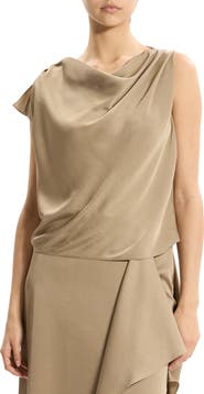 Theory Cowl Neck Single Short Sleeve Satin Top