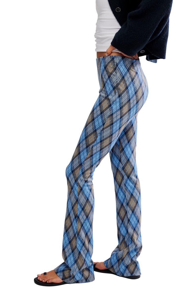 Free People Chloe Plaid Flare Leg Knit Pants, Alternate, color, Periwinkle Combo