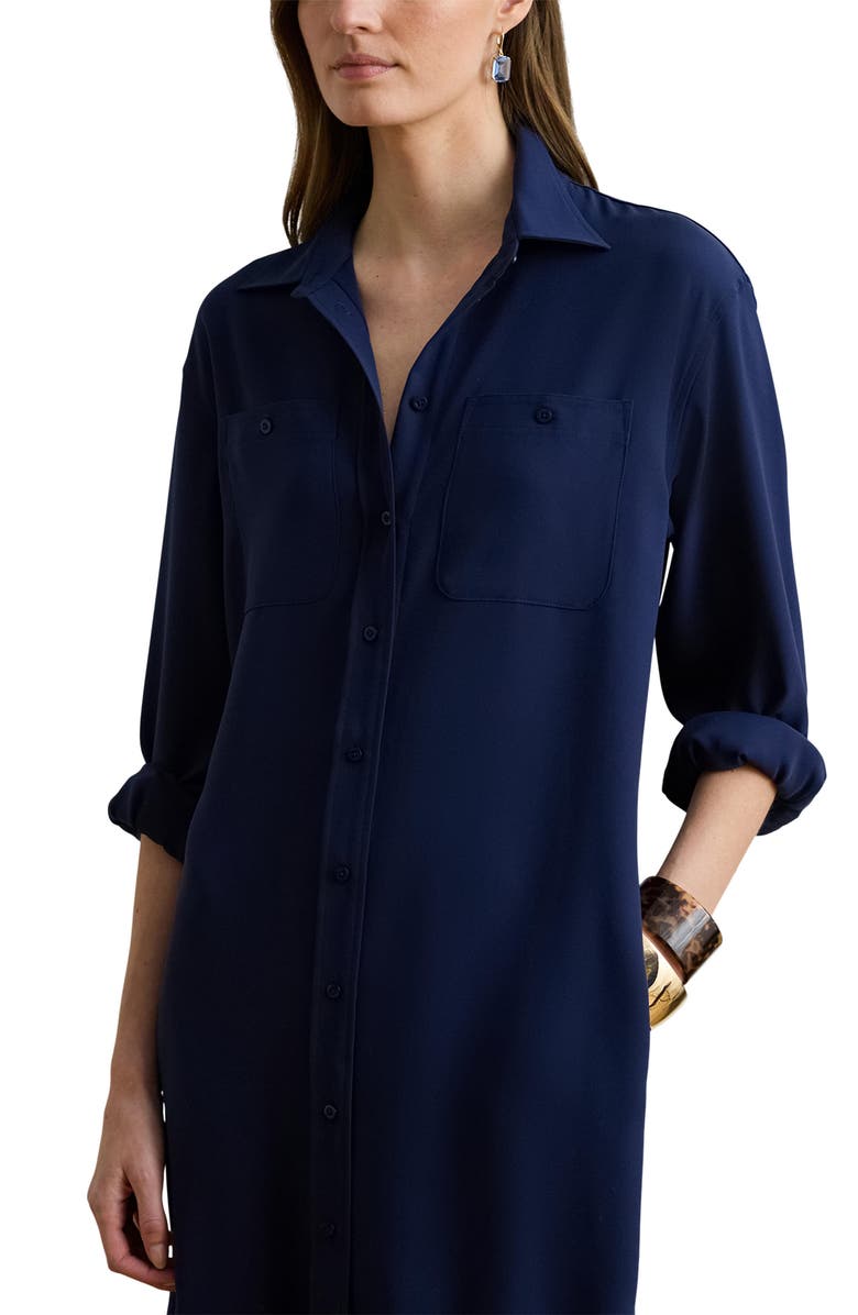 Lauren Ralph Lauren Long Sleeve Double Faced Georgette Shirtdress, Alternate, color, Refined Navy Blue