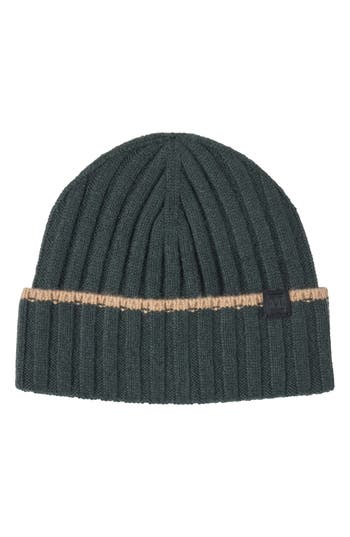 Bruno Magli Cashmere Wide Rib Beanie In Green