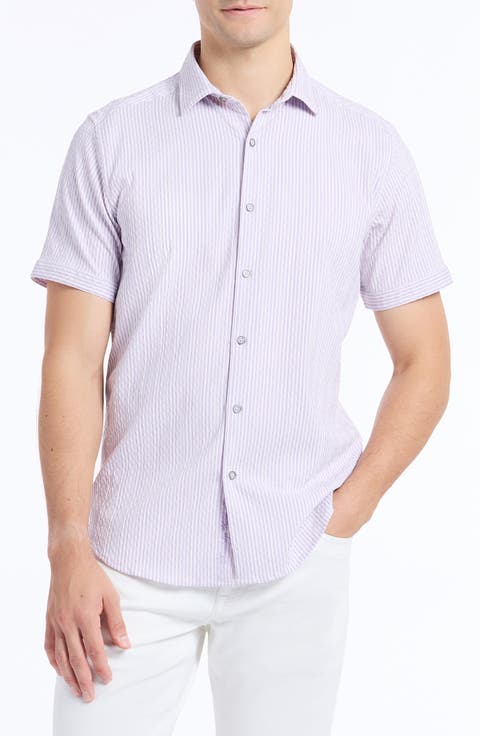 Fornillo Stripe Short Sleeve Seersucker Button-Up Shirt