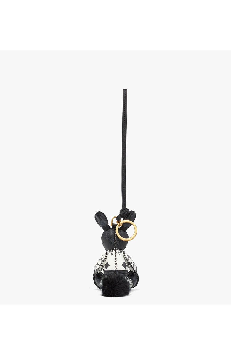 MCM Aren Taekwondo Rabbit Charm in Visetos, Alternate, color, Black And White
