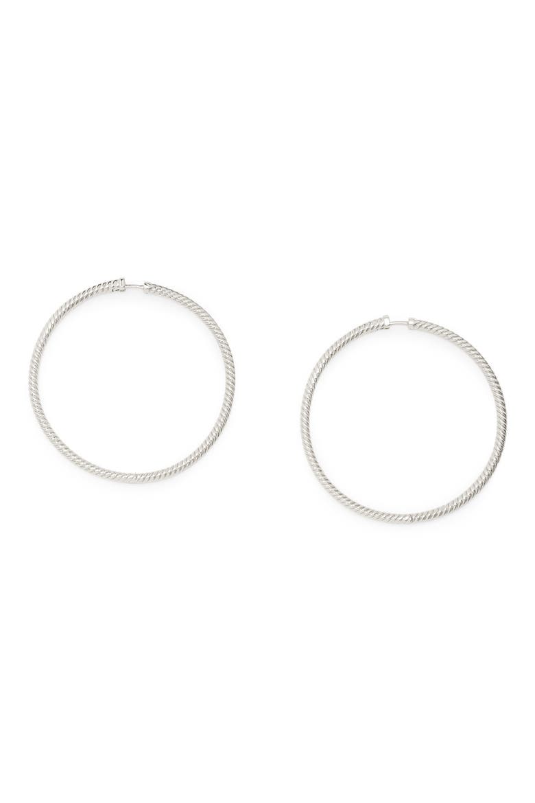 Rope Hoop Earrings, Main, color, RHODIUM