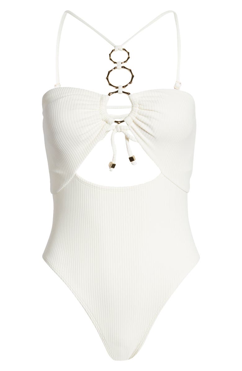 River Island Ring Trim Bandeau One-Piece Swimsuit, Alternate, color,