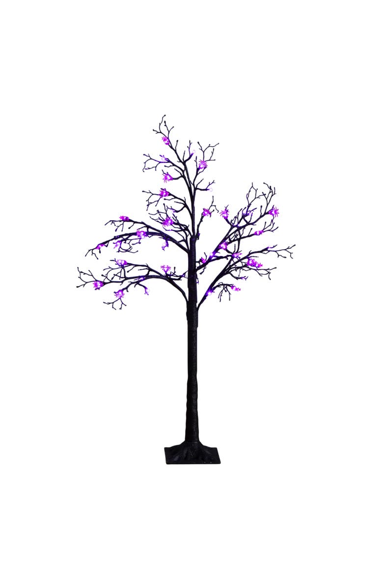 4-ft Pre-Lit Artificial Halloween Spider Twig Tree with 48 Purple LED Lights, Main, color, Black