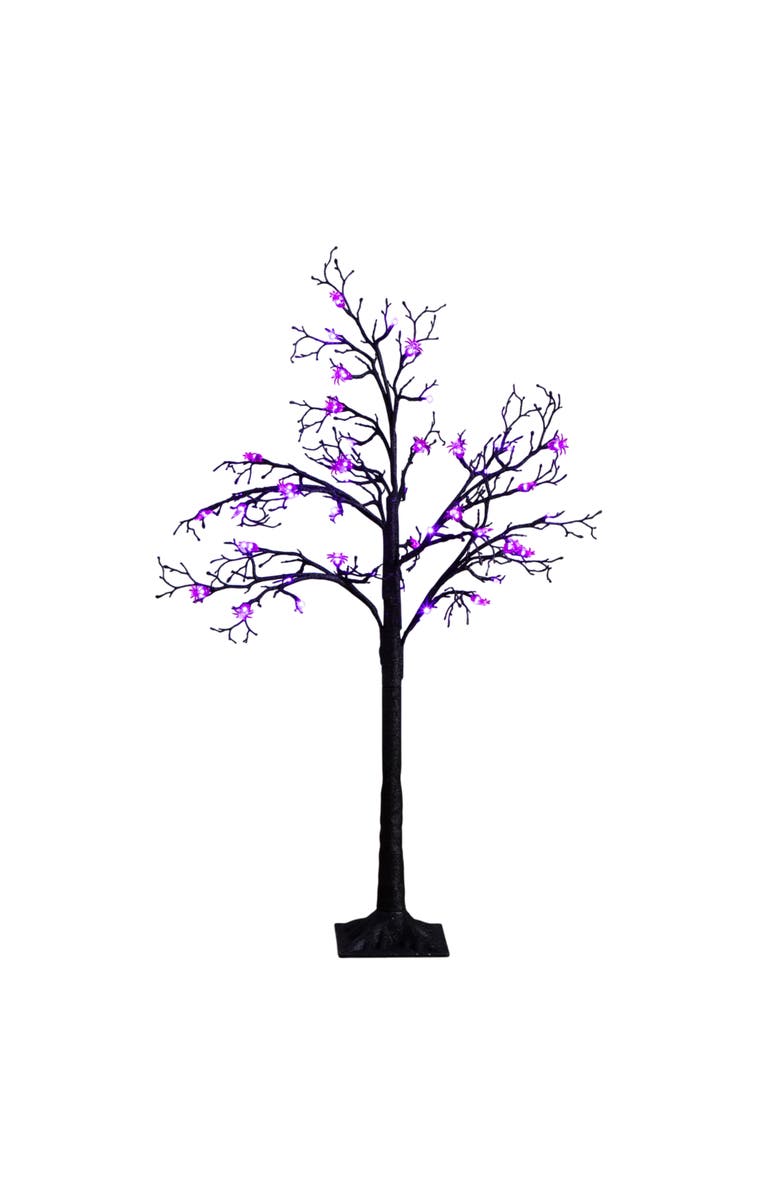 NEARLY NATURAL 4-ft Pre-Lit Artificial Halloween Spider Twig Tree with 48 Purple LED Lights, Main, color, Black