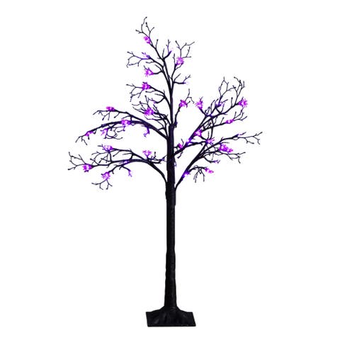 4-ft Pre-Lit Artificial Halloween Spider Twig Tree with 48 Purple LED Lights