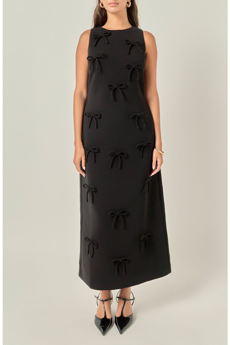 Bow Embellished Sleeveless A-Line Dress, Main, color, BLACK