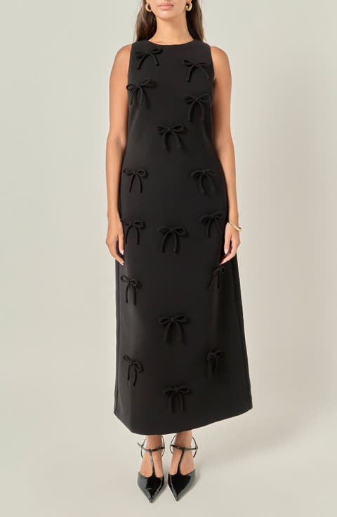 Bow Embellished Sleeveless A-Line Dress