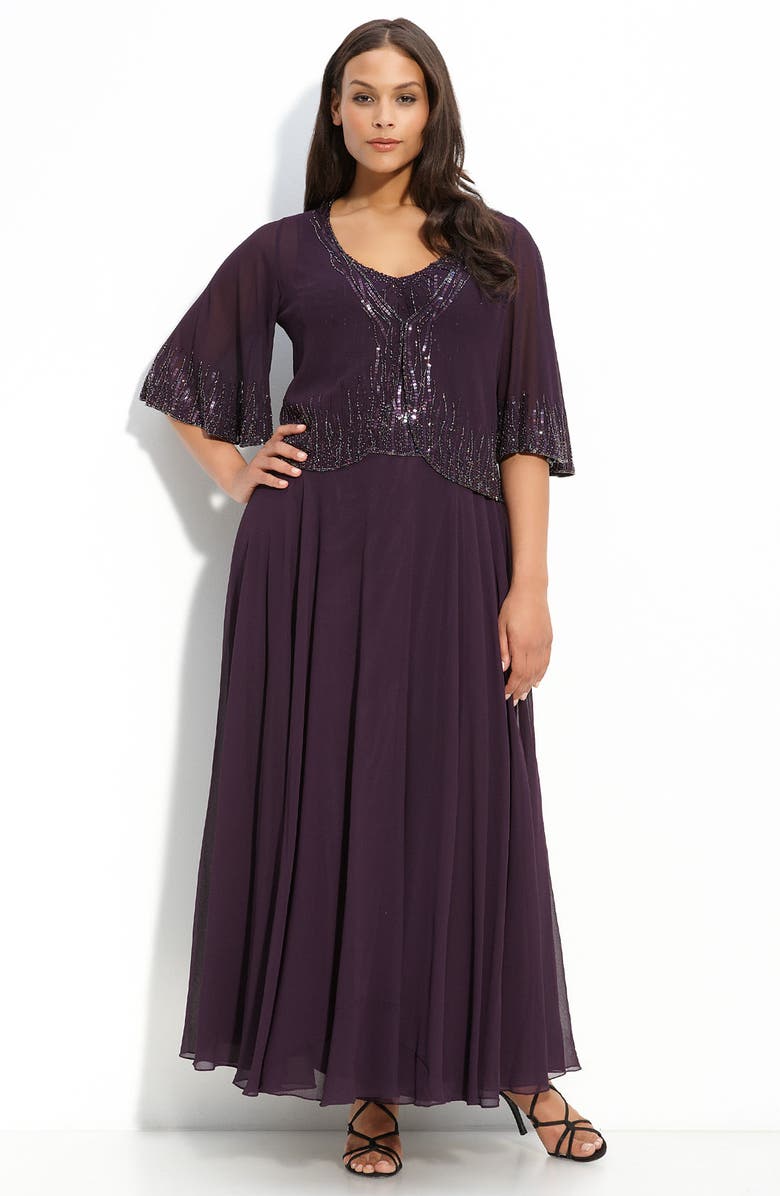 J Kara Beaded Gown & Sheer Jacket, Main, color, 