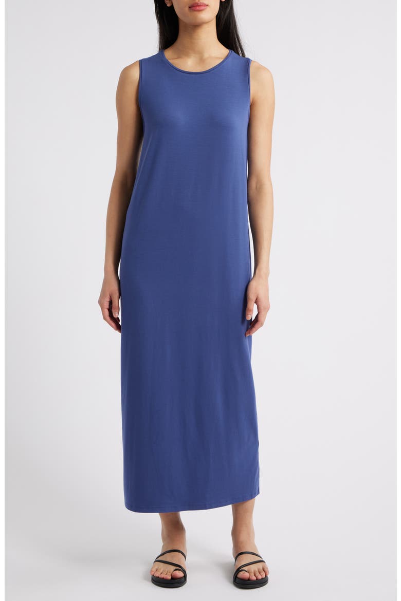Round Neck Oval Stretch Sleeveless Midi Dress, Main, color, BLUETTE