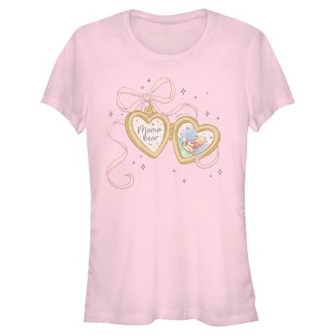 Junior's Winnie the Pooh Bow Heart Locket Bear  Graphic T-Shirt