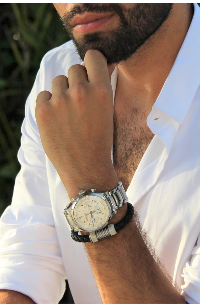 Liza Schwartz Screw Braided Leather Bracelet, Alternate, color,