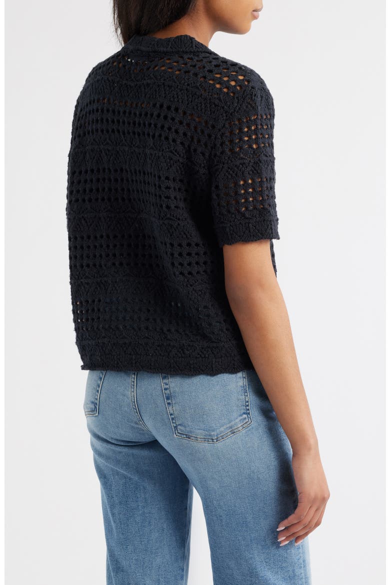Penny Open Knit Short Sleeve Cardigan, Alternate, color, BLACK