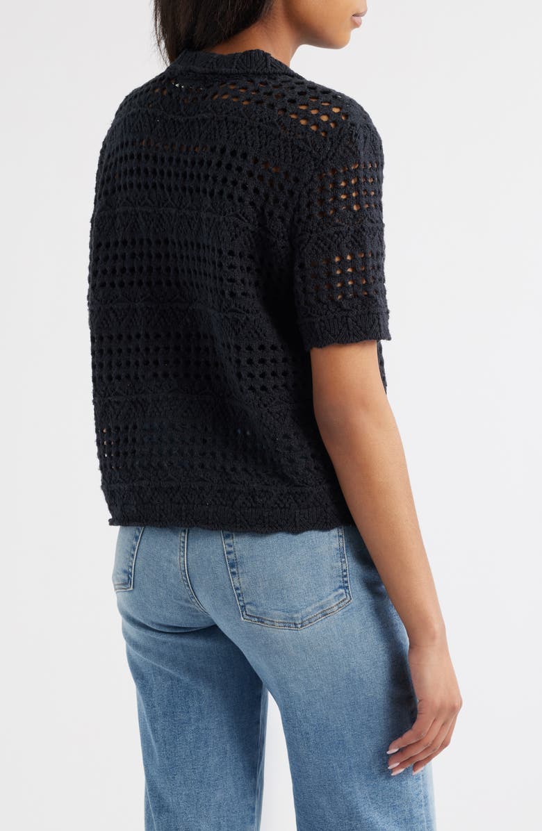 beachlunchlounge Penny Open Knit Short Sleeve Cardigan, Alternate, color, Black