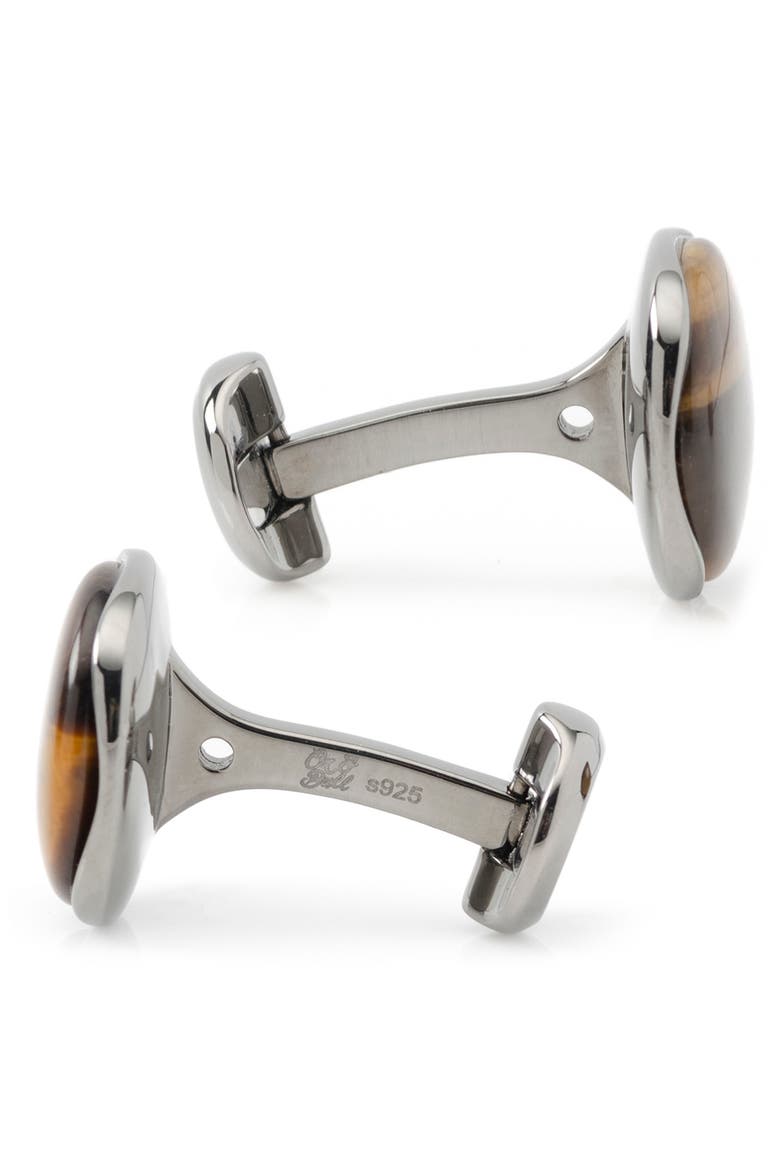 Tiger's Eye Cuff Links, Alternate, color, BROWN