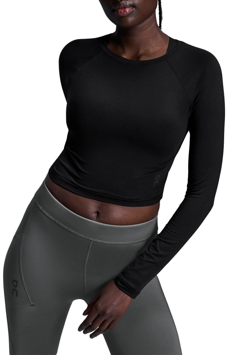 Studio Long Sleeve Crop Top, Main, color, BLACK