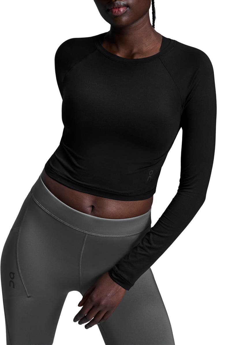 On Studio Long Sleeve Crop Top, Main, color, Black