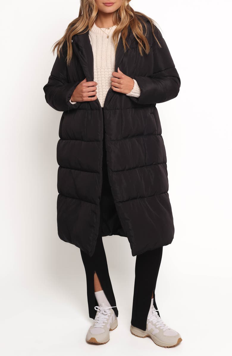 Petal & Pup Averie Hooded Longline Puffer Coat, Main, color, Black