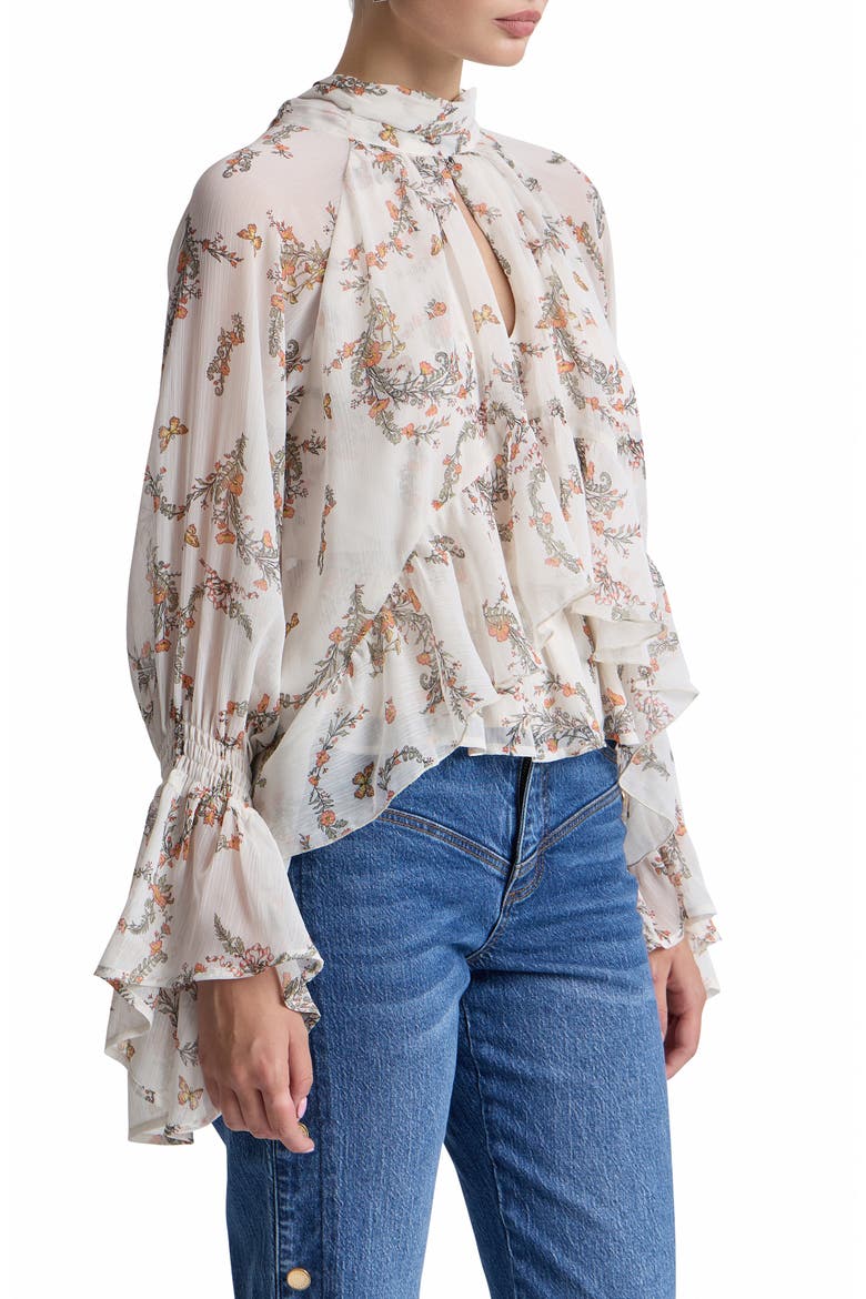 Ruffled High Neck Top, Alternate, color, CREAM FOX WREATH