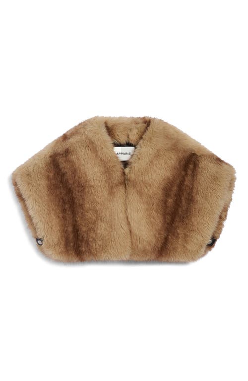 Apparis Devin Faux Mink Fur Shrug In Brown