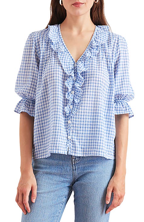 Chloe Plaid Ruffle Cotton Shirt