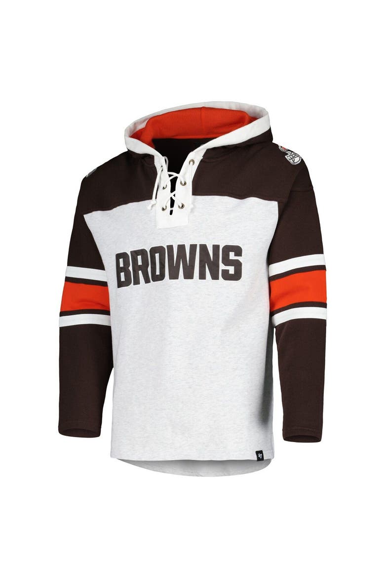 Men's '47 Cleveland Browns Heather Gray Gridiron Lace-Up Pullover Hoodie, Alternate, color, Heather Gray