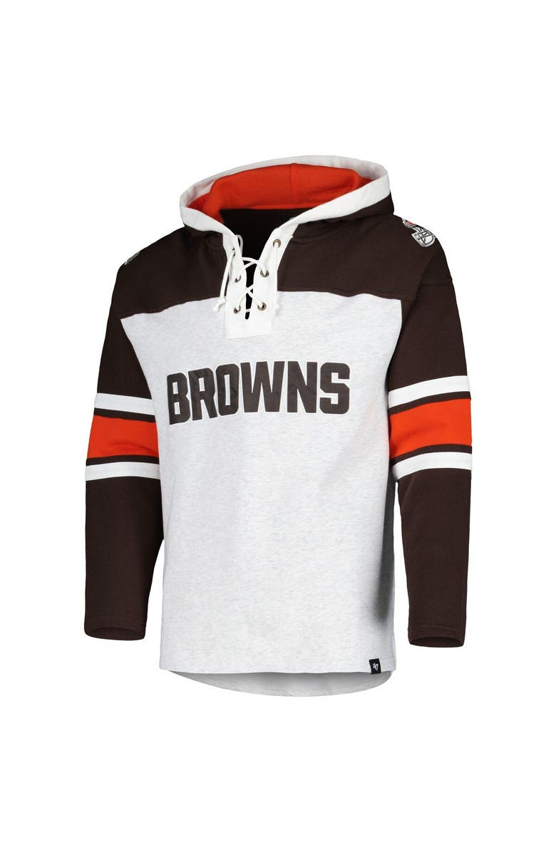 '47 Men's '47 Cleveland Browns Heather Gray Gridiron Lace-Up Pullover Hoodie, Alternate, color, Heather Gray