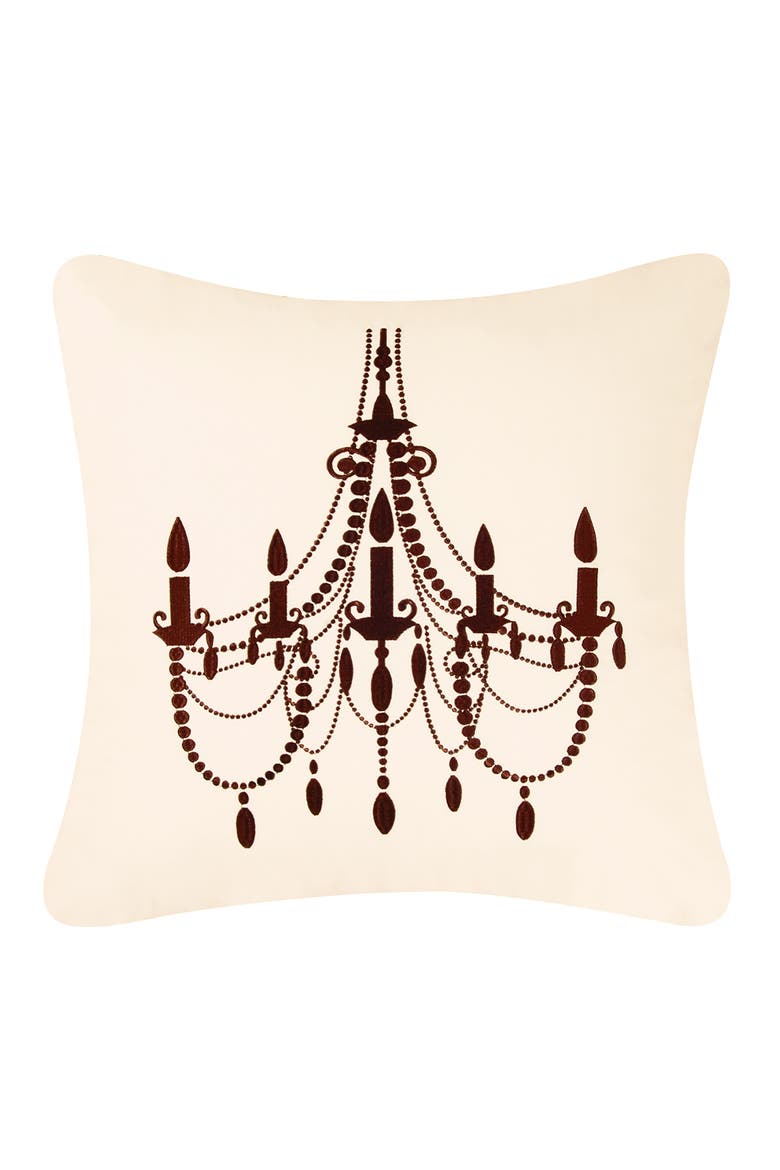 Chandelier Embroidered Throw Pillow, 18" x 18", Main, color, Brown