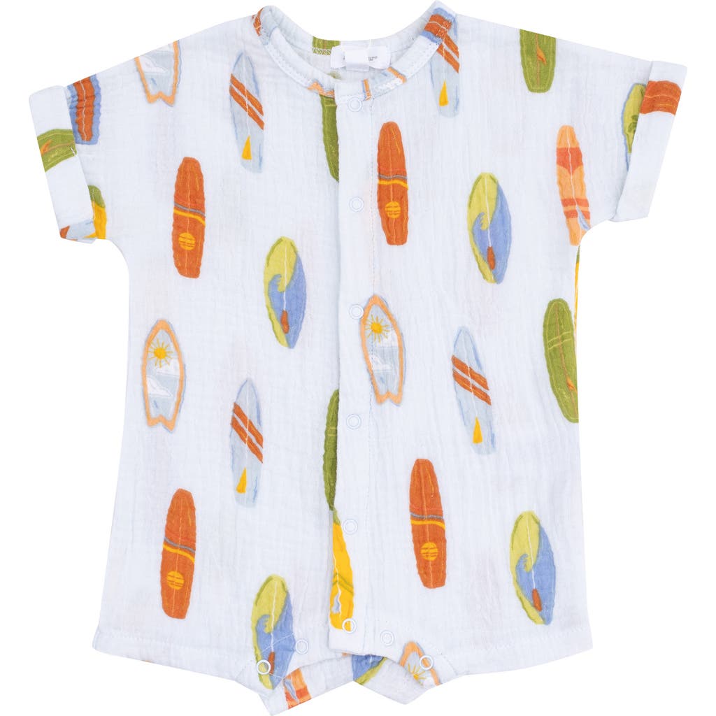 Angel Dear Surfboard Print Organic Cotton Gauze Romper In Blue